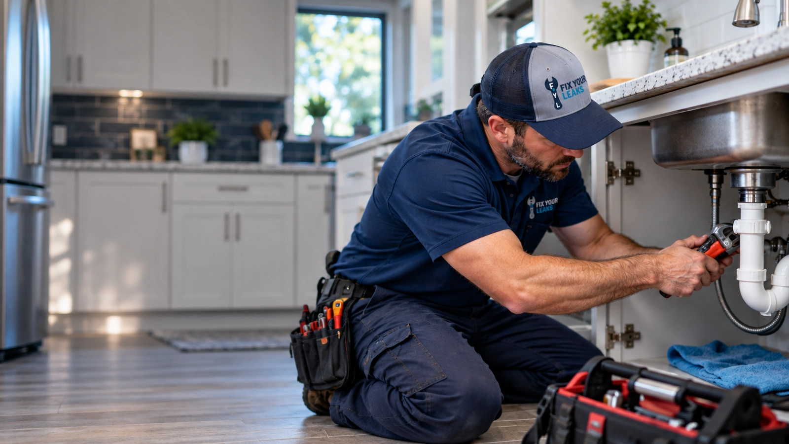 Professional residential plumber repairing household plumbing