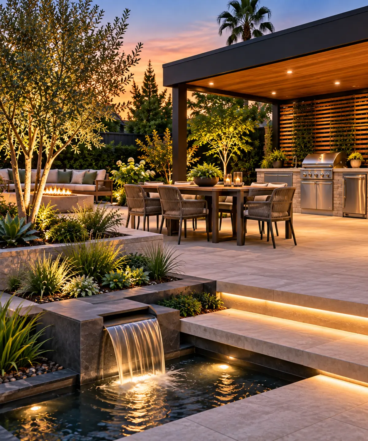 Modern backyard patio designed for dining and entertaining