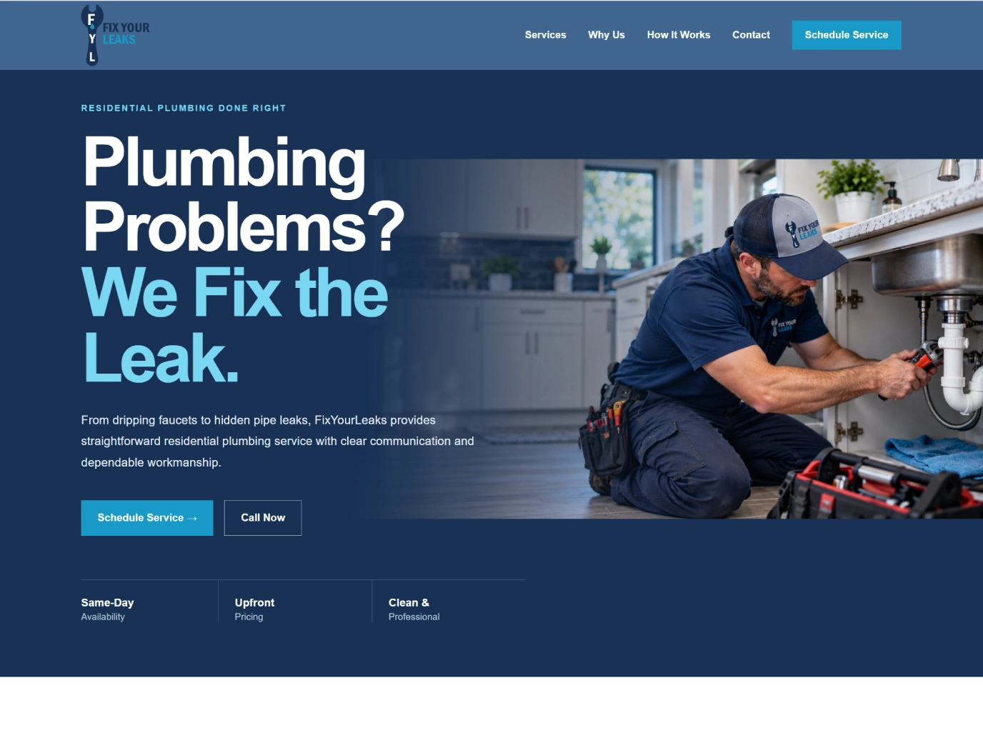 FixYourLeaks fictional residential plumbing website